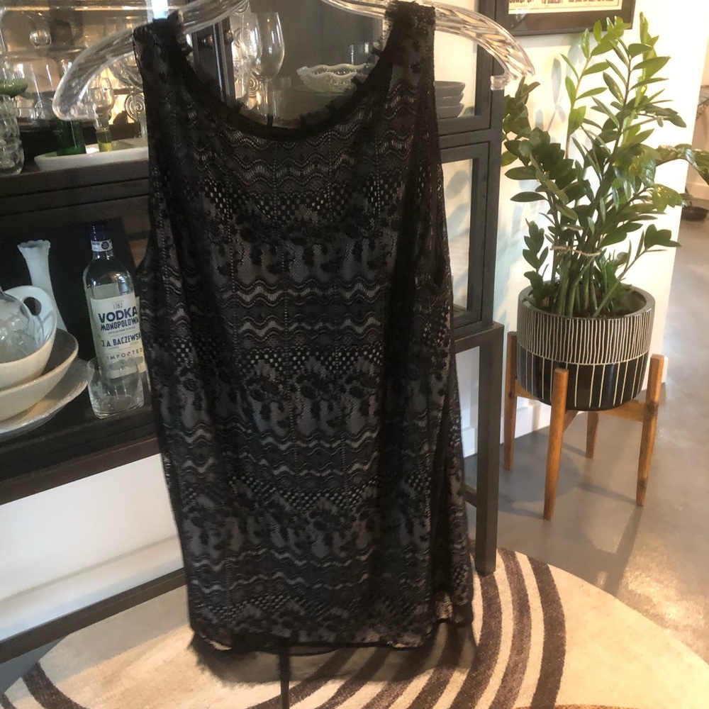CAbi Lace Black Sleeveless Top with Tie